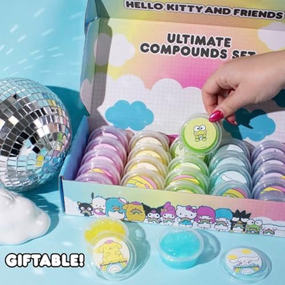 Scented glitter slimes in individual one ounce resealable jars grouped by color