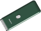 Green waterproof cordless pet hair clippers showing USB charging indicator light