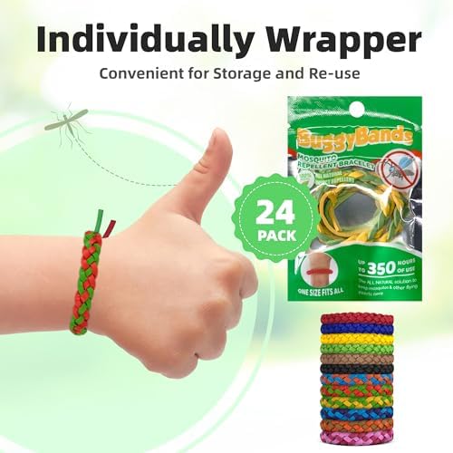 Child wearing natural mosquito repellent bracelet outdoors