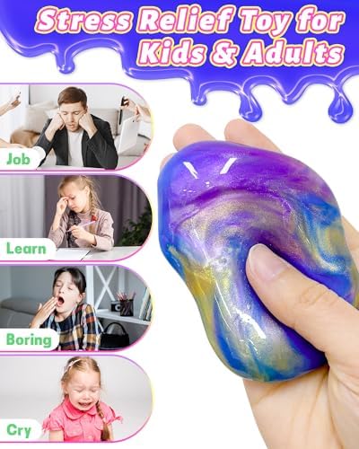 Five individual multi color slime eggs displayed as premium holiday basket stuffers