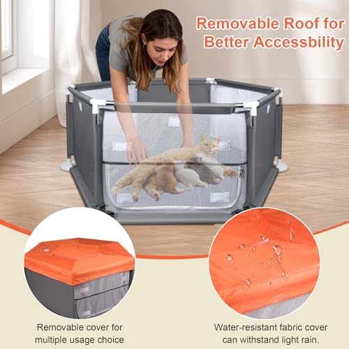 45"x45"x19.7" Sturdy Stainless Steel Frame Small Animal Playpen, Brooder Box for Chicks with Removable Roof & Bottom Pad for Easy Cleaning, Pet Playpen for Ducks, Kittens, Bunnies, Quails, Guinea Pigs - Image 3