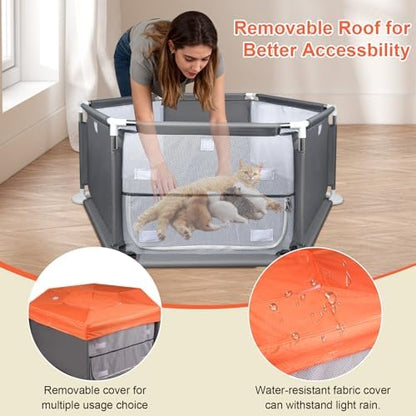 45"x45"x19.7" Sturdy Stainless Steel Frame Small Animal Playpen, Brooder Box for Chicks with Removable Roof & Bottom Pad for Easy Cleaning, Pet Playpen for Ducks, Kittens, Bunnies, Quails, Guinea Pigs - Image 3