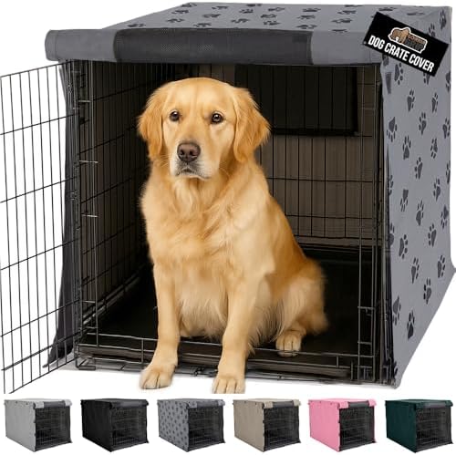 Gorilla Grip gray paw print privacy cover on a 42 inch puppy cage