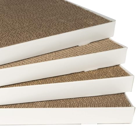 Four rectangular cat scratch pads arranged together to show the complete multi-pack value setup.