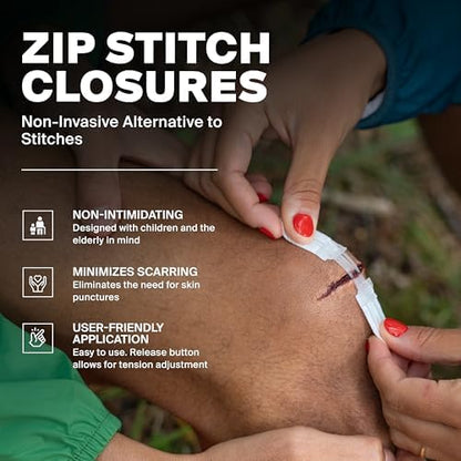 SurviveX first aid kit contents for outdoor emergency wound management.