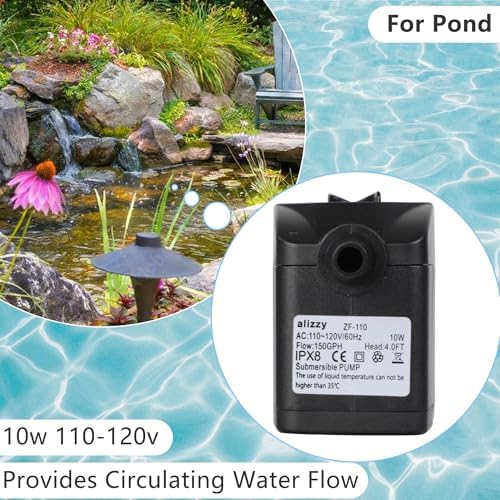 Alizzy submersible water pump operating quietly in a decorative tabletop fountain setup.