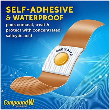 Back of Compound W package illustrating how salicylic acid pads treat and cushion warts.