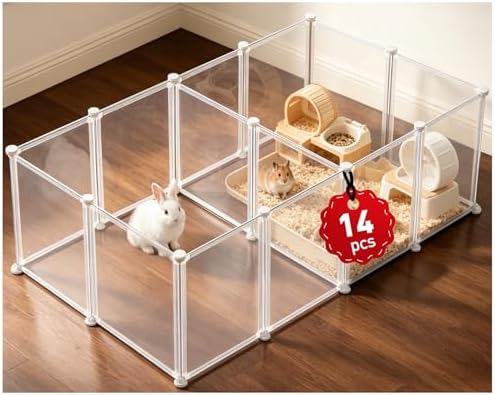 14 Panels 16.5" H Small Animal Playpen, Anti-Jump Durable Puppy Play Pen for Rabbits, Kittens, Chicklings, Ducklings & Hamsters DIY Indoor Outdoor Use, Transparent - Image 2
