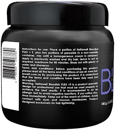 Hellawell Professionals Blondish Plex Plus 9 violet toned hair lightener powder showing texture inside the container.