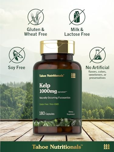 Tahoe Nutritionals kelp supplement bottle with health icons