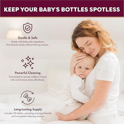 Grownsy detergent tablets being used with a baby bottle washer