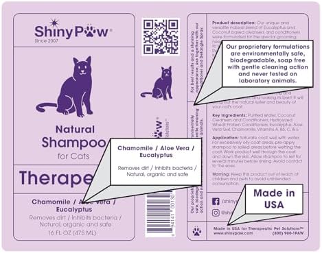 Soothing chamomile cat shampoo bottle on a white background.