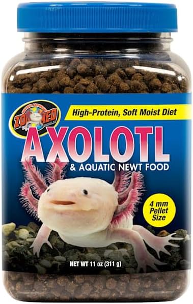 Zoo Med Axolotl and Aquatic Newt Food container front view premium amphibian diet.