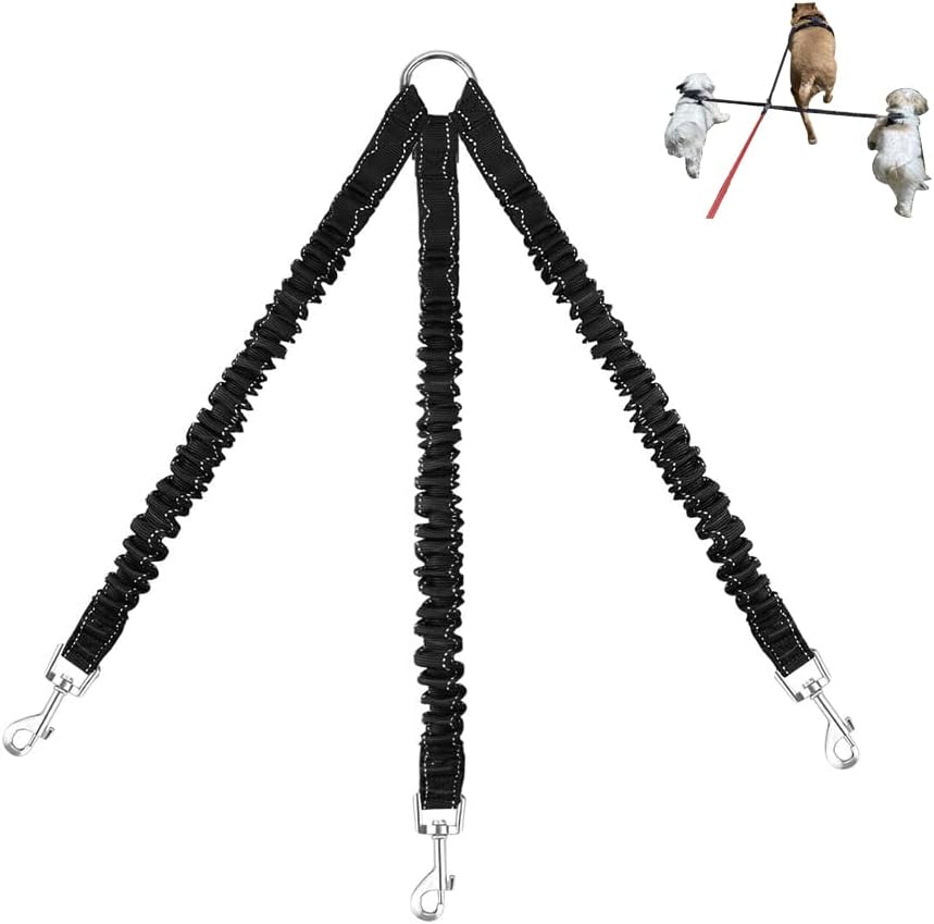 LTSGORY 3 way dog leash coupler heavy duty front view showing black nylon straps and metal O-ring