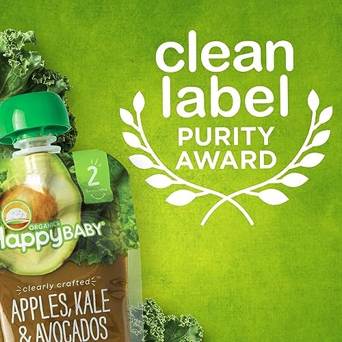 Nutritious ingredients displayed on Happy Baby Organics baby food pouch