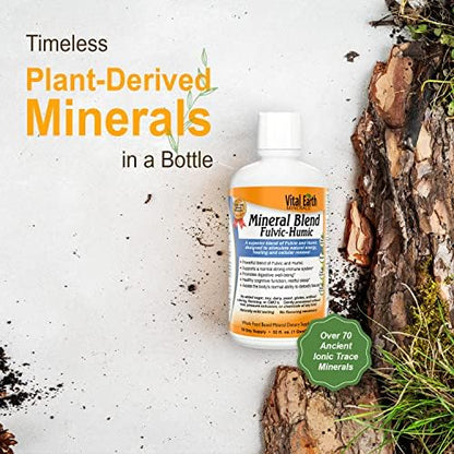 Vital Earth Minerals plant based trace minerals dietary supplement pour mechanism close up view