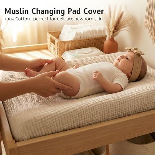 Pro Goleem fitted diaper changing sheets set displayed flat to showcase neutral earth tones.
