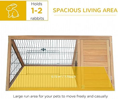 PawHut 46" x 24" Wooden A-Frame Outdoor Rabbit Hutch, Small Animal Cage, Bunny Hutch with Outside Run & Ventilating Wire, Yellow - Image 4