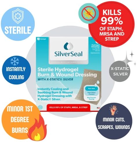 Medagel SilverSeal X-Static silver technology for bacterial protection on minor cuts.