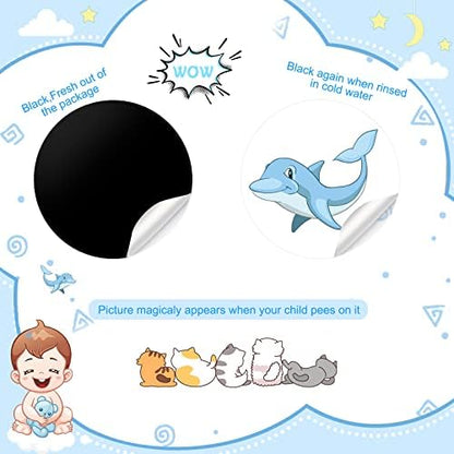 Close up of color changing animal potty target sticker