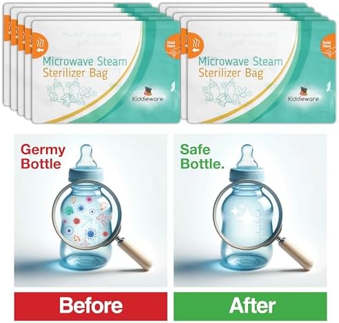Kiddieware steam sterilizer bag showing bottle capacity