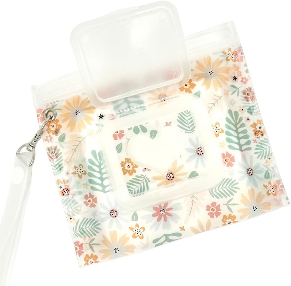 Orchid Hearts Floral Love portable wet wipe pouch front view