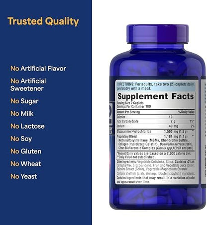 Puritan's Pride Glucosamine Chondroitin MSM, Dietary Supplement for Joint Health, 6 Month Supply, 360 Coated Tablets - Image 7