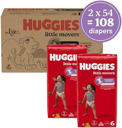 Huggies Size 6 Little Movers 108 count diaper pack side view