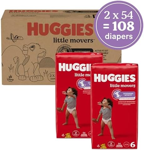Huggies Size 6 Little Movers 108 count diaper pack side view