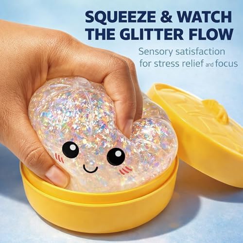 Kangerse slow rise glitter dumpling sensory toy being squeezed for anxiety relief.