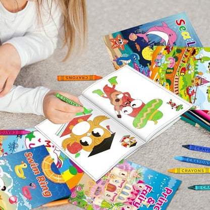 Side angle view of Kalysky toddler coloring books highlighting the compact travel friendly design.