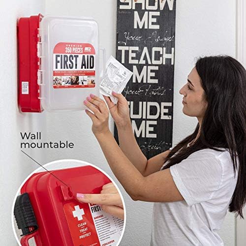 Wall mounted red first aid kit for office and workplace safety