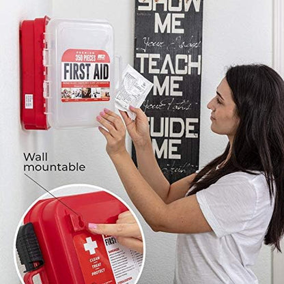 Wall mounted red first aid kit for office and workplace safety