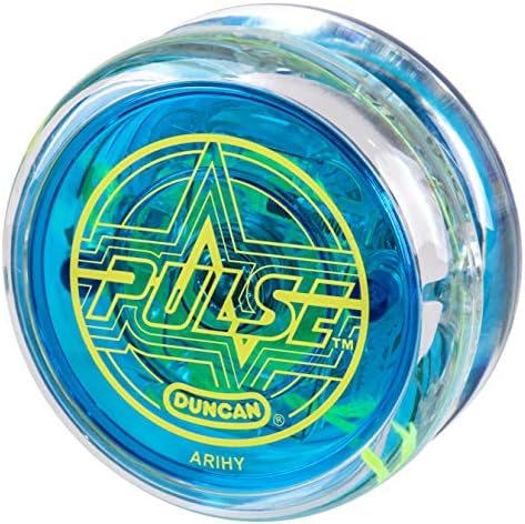 Side angle of Duncan Pulse LED yo-yo with ball-bearing axle visible
