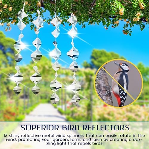 Side angle view of Rockfeeltee 3D bird repellent spinner
