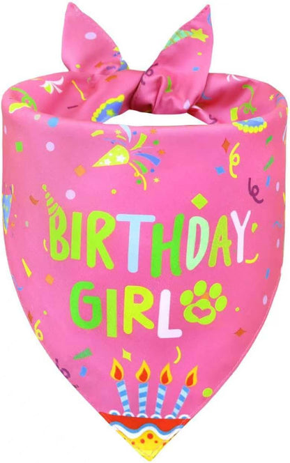Dog Birthday Girl Bandana for Small Dogs - Reversible Pink Confetti Tie-On Scarf, Happy Birthday Party Outfit Puppy Gift, 9-14" Neck - Image 1