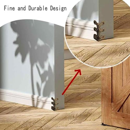 Solid brass metal corner protector installed on wood furniture