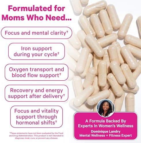 Authentic USA imported Pink Stork prenatal iron capsule count and bottle size details