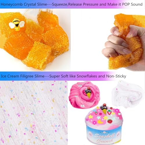 Close up view of the slime DIY pack accessories including luminous stars and flower polymer clay.