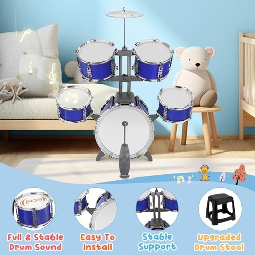 CHADRIGIVS five piece jazz drum toy with stool and pedal view