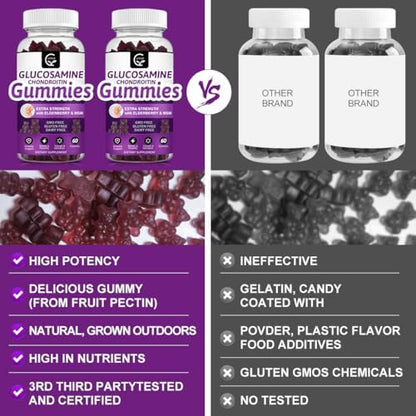 Glucosamine Chondroitin Gummies with MSM & Elderberry Extra Strength - Flexibility Support, Antioxidant Immune Support Supplement for Adults, Men & Women - 60 Chondroitin Gummies (2 Pack) - Image 7