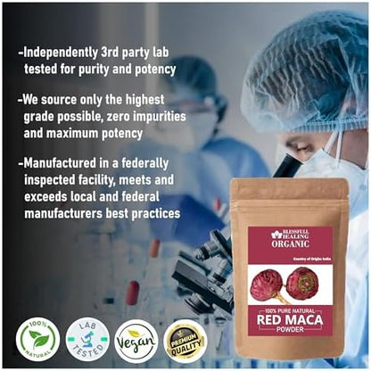 Premium 100 gram pack of organic Peruvian red maca superfood