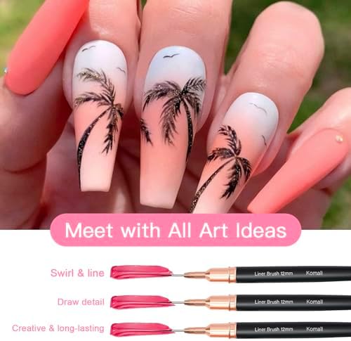 Five piece professional black nail art liner brush set with rose gold accents