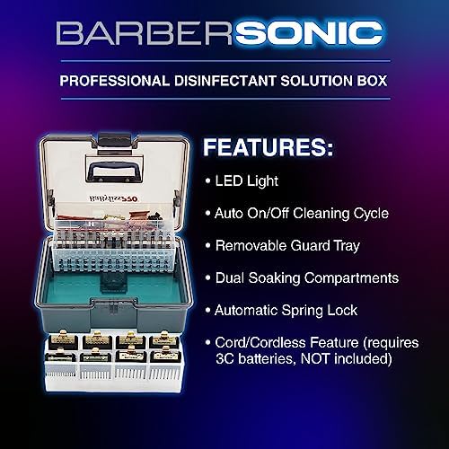 BaBylissPRO BarberSONIC sonic vibration box being closed to activate the automated salon sanitation sequence.