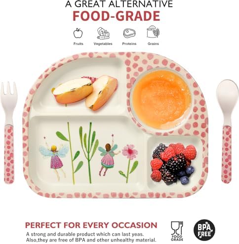 Bamboo fiber plate and bowl set for toddlers