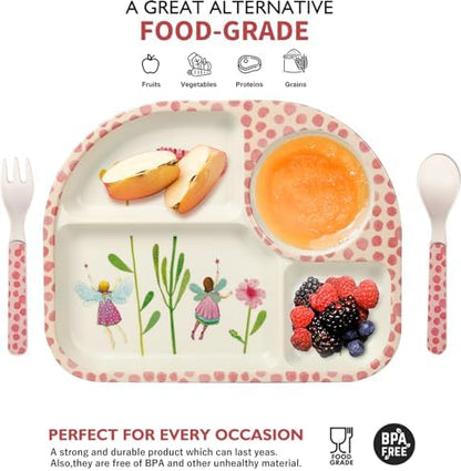 Bamboo fiber plate and bowl set for toddlers