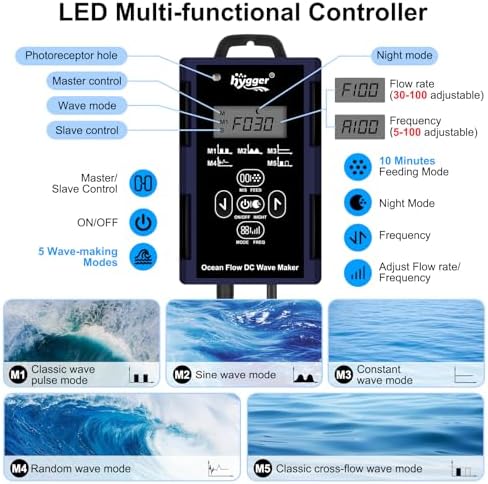 Hygger eight watt powerhead mounted securely onto a coral reef tank wall using magnetic base