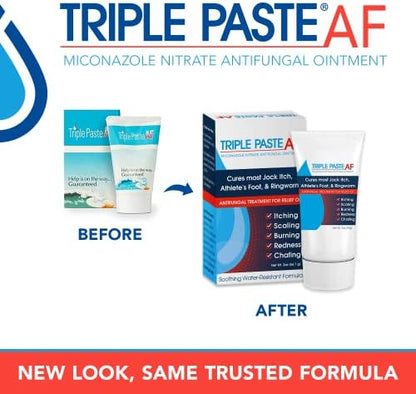Triple Paste AF miconazole nitrate skin cream box showing ingredients and directions