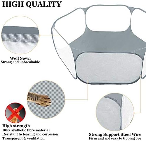 Small Animals Tent,Reptiles Cage,Breathable Transparent Pet Playpen Pop Open Outdoor/Indoor Exercise Fence,Portable Yard Fence (Grey) - Image 4