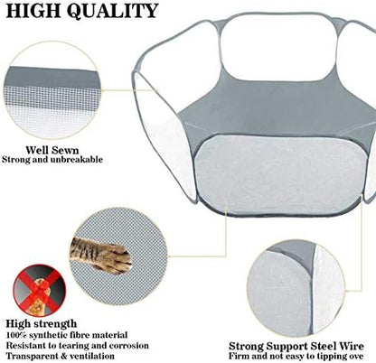 Small Animals Tent,Reptiles Cage,Breathable Transparent Pet Playpen Pop Open Outdoor/Indoor Exercise Fence,Portable Yard Fence (Grey) - Image 4